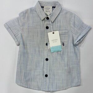 CARREMENT BEAU - SHORT SLEEVES SHIRT - WHITE/BLUE STRIPES - NEW WITH TAG